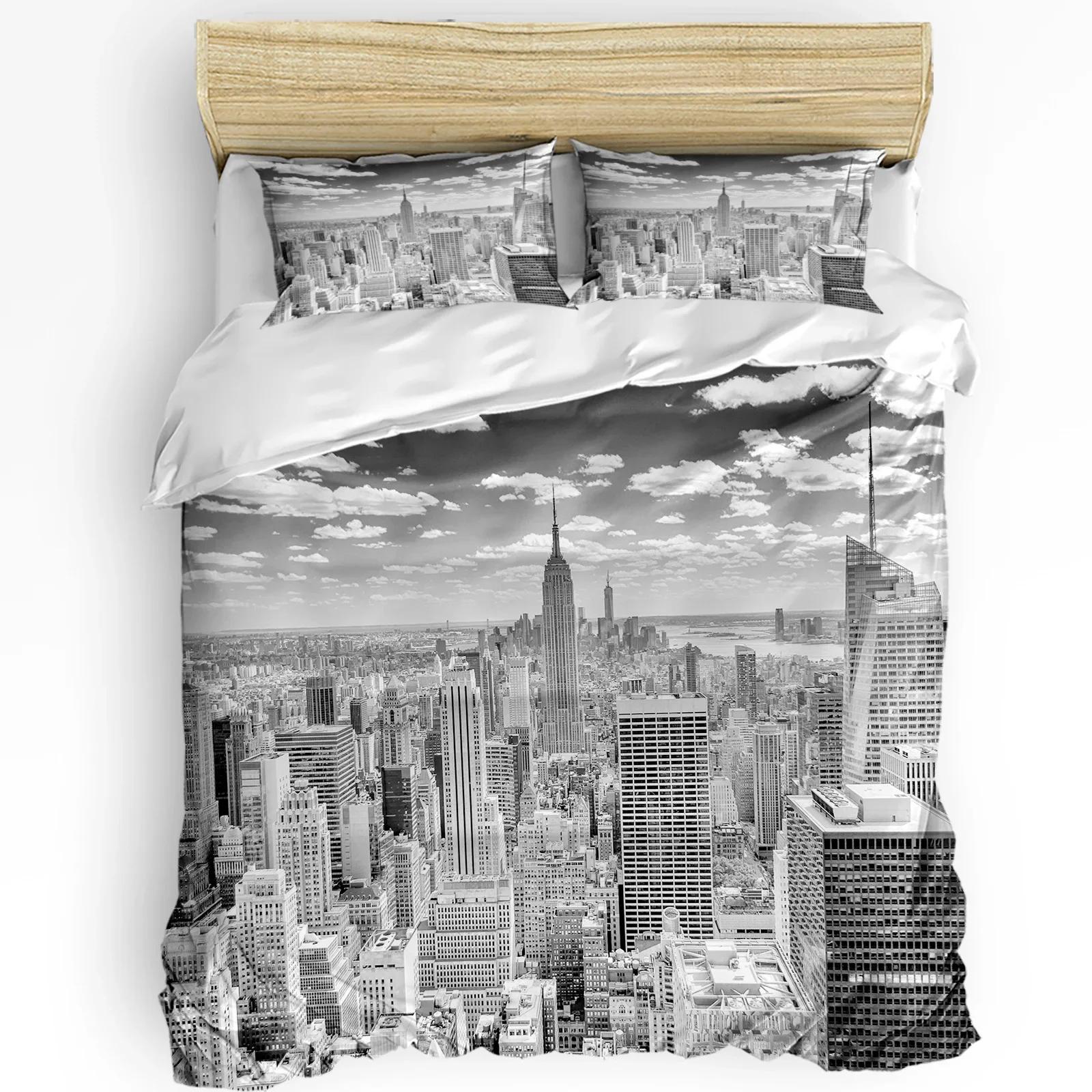 3pcs Bedding Set Grey New York City Landscape Home Textile Duvet Cover Pillow Case Boy Kid Teen Girl Bedding Covers 